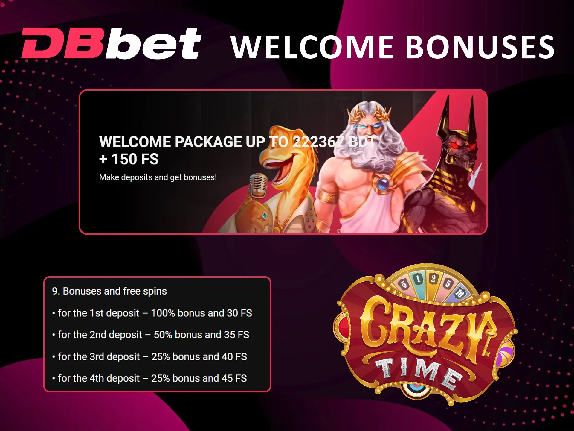 Best Dbbet welcome bonuses for Crazy Time.