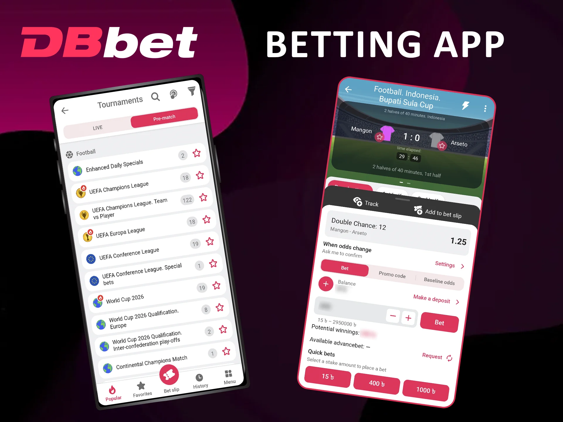 Bet on football via Dbbet mobile app.