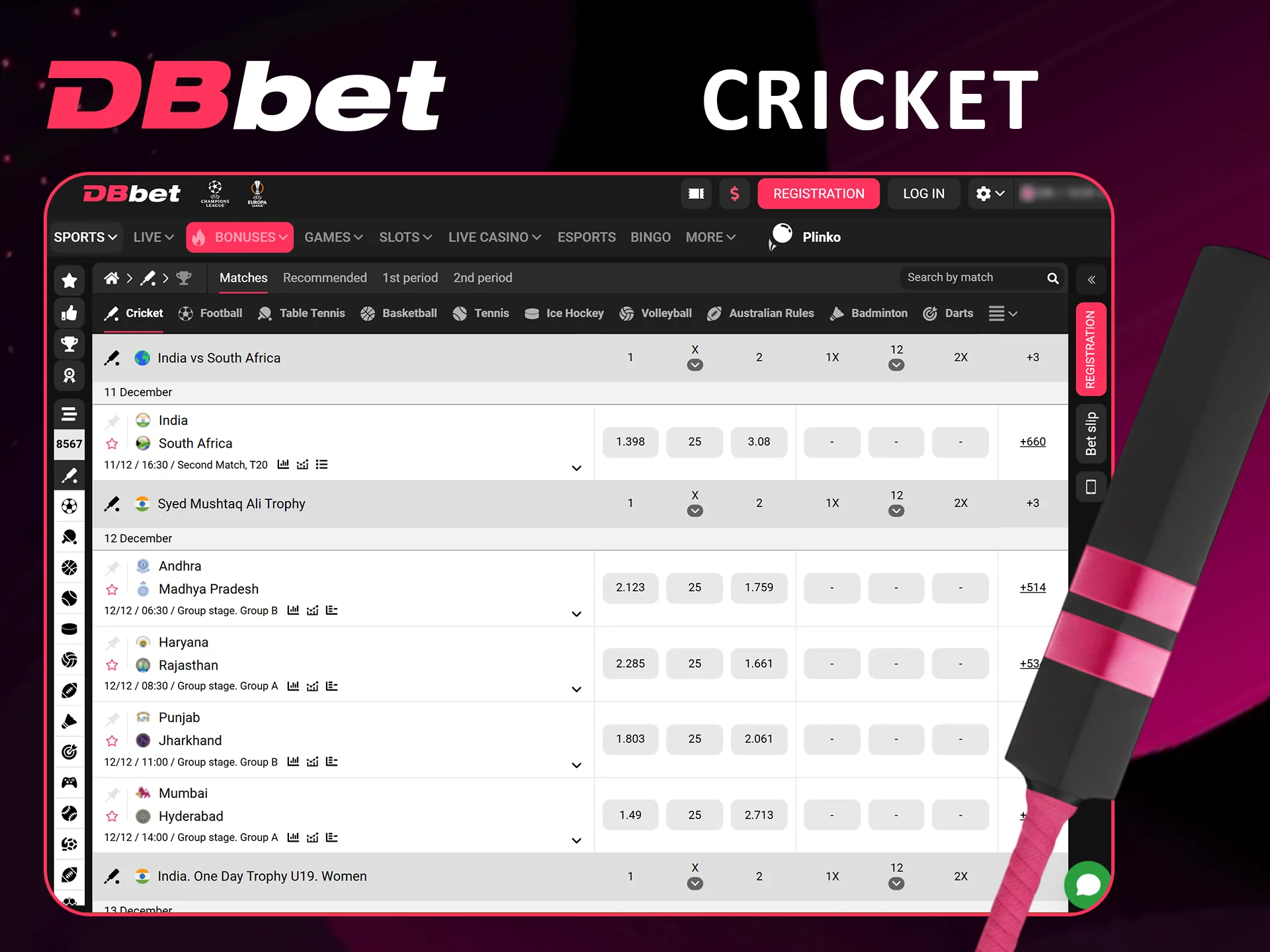 Place your Cricket Betting wagers at Dbbet.