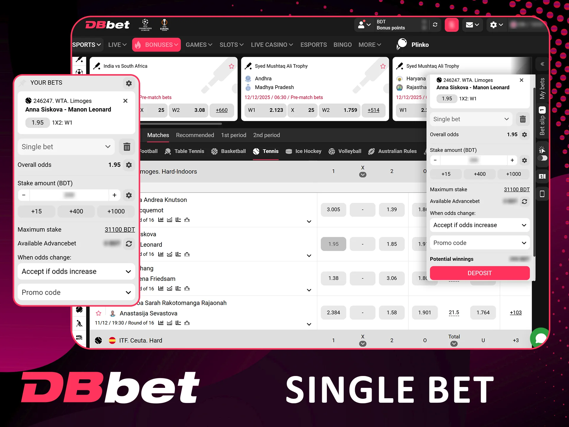 Place a Single Bet easily on Dbbet.