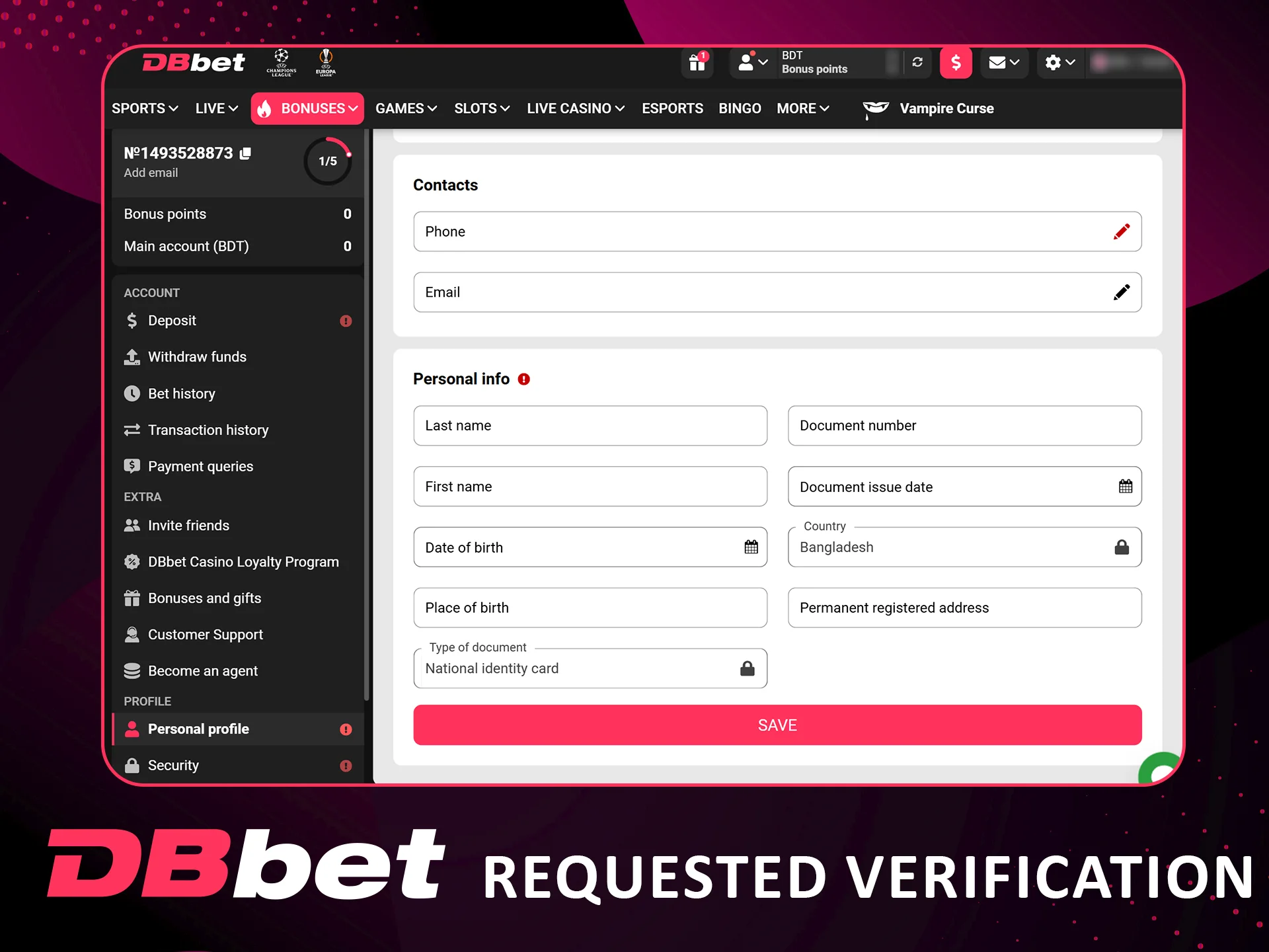 Perform Requested Account Verification at Dbbet now.