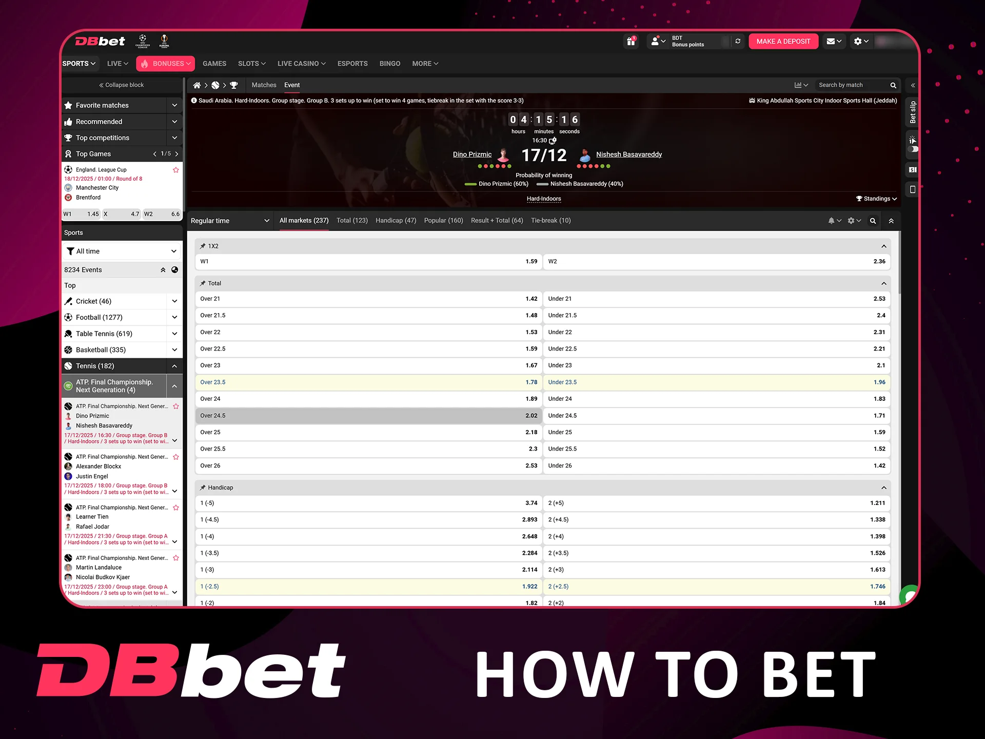 Guide to betting on tennis with Dbbet.