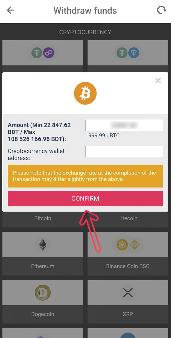 Finish your Dbbet money transfer in Bangladesh.