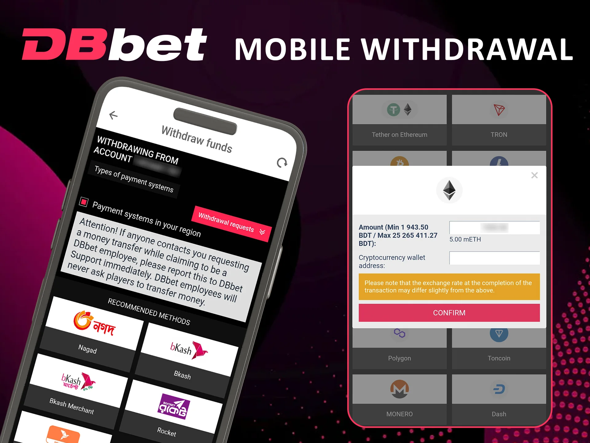 Cashing out via the Dbbet mobile app.